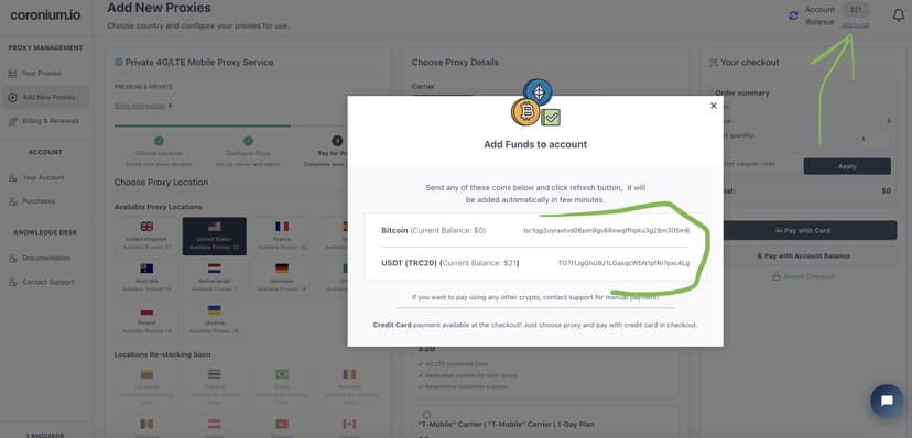 添加资金界面，显示支付选项