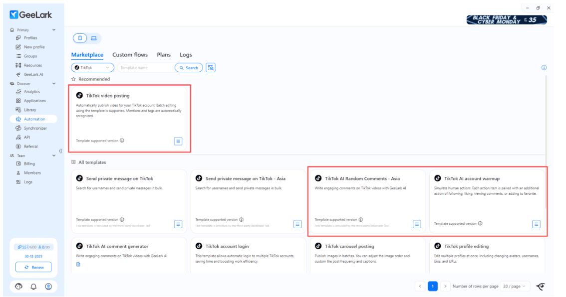 GeeLark шаблоны автоматизации для TikTok - AI прогрев и публикация видео
