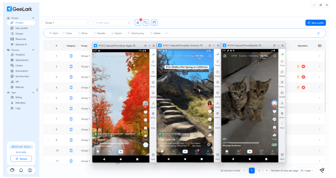 GeeLark облачная автоматизация - управление множеством TikTok аккаунтов