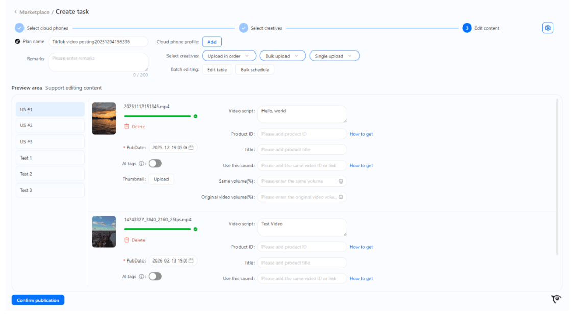GeeLark планирование публикаций TikTok - настройка даты и времени на месяцы вперёд