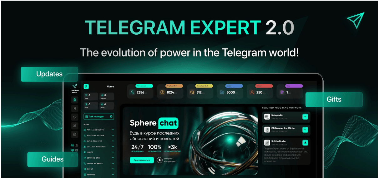 Дашборд Telegram Expert 2.0 — эволюция мощи в мире Telegram, управление аккаунтами, авторегистрация, инвайт и модули рассылки